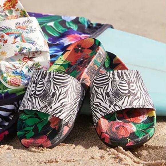 Johnny Was | Size 10 | Zebra and Floral Print Tropical Beach Pool Slides Sandals - Picture 2 of 10